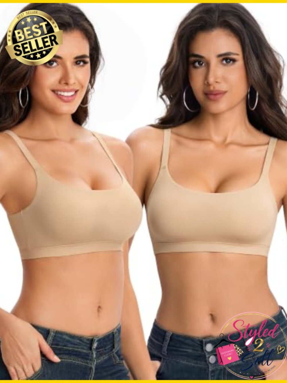 Wireless Bralette 2 Pack Removable Pads Crossback Convertible Straps